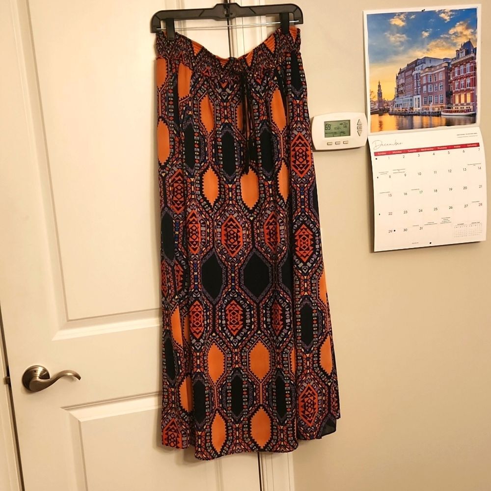 Maeve by Anthropologie Orange & Black Print Maxi Skirt Size M